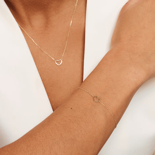 Cadeau d'Isabel 14 karat gold necklace and bracelet set with heart - - Isabel Bernard