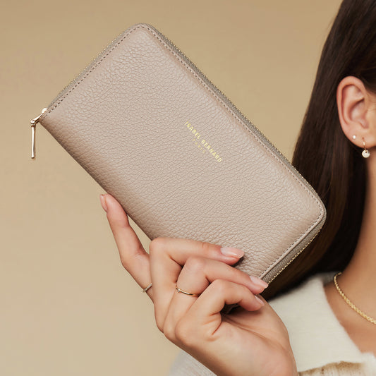 Honoré Léa taupe calfskin leather zipper wallet - - Isabel Bernard