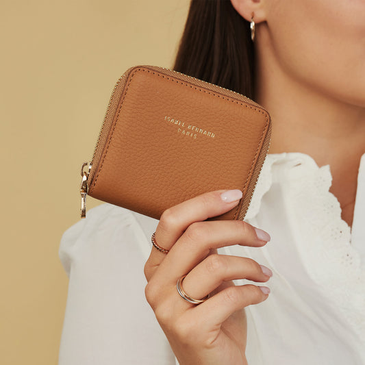 Honoré Jules camel calfskin leather zipper wallet - - Isabel Bernard