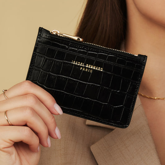 Honoré Aveline croco black calfskin leather card holder - - Isabel Bernard