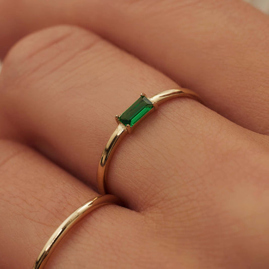 Baguette Vere 14 karat guldring med zirkonia-sten - - Isabel Bernard