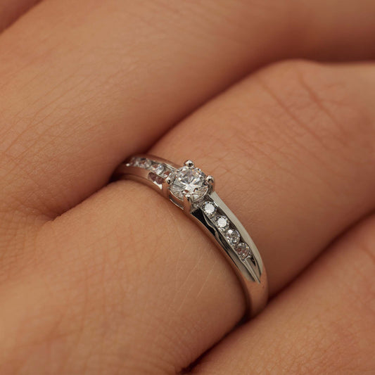 Saint Germain Estee 14 karat white gold ring with zirconia stones - - Isabel Bernard