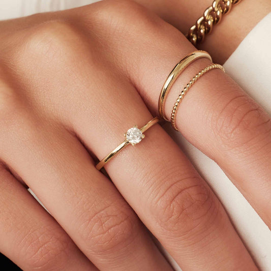 Le Marais Isidora 14 karat gold ring with zirconia stone - - Isabel Bernard