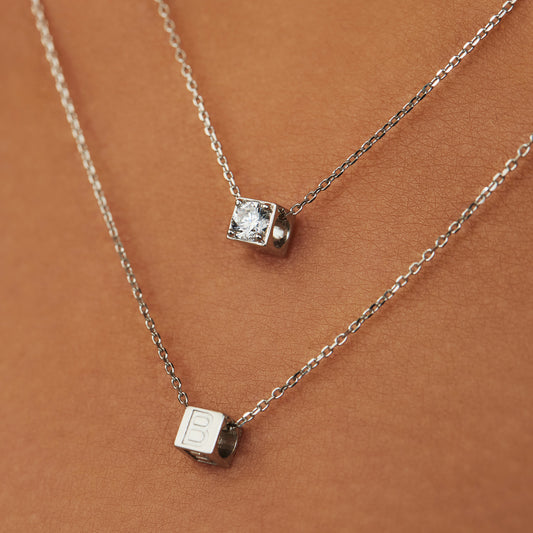 Cadeau d'Isabel 14 karat white gold necklace and cube initial charm - - Isabel Bernard