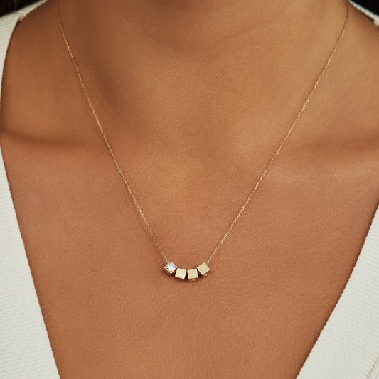 Cadeau d'Isabel 14 karat gold necklace and cube charm with zirconia - - Isabel Bernard