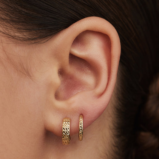 Rivoli Laura 14 karat gold hoop earrings with diamond cut - - Isabel Bernard