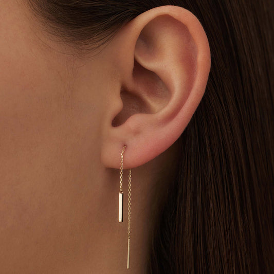 Le Marais Rosalie 14 karat gold pull through earrings with rod - - Isabel Bernard