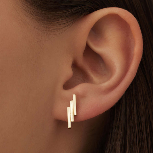 Le Marais Rosalie 14 karat gold ear studs with 3 rods - - Isabel Bernard