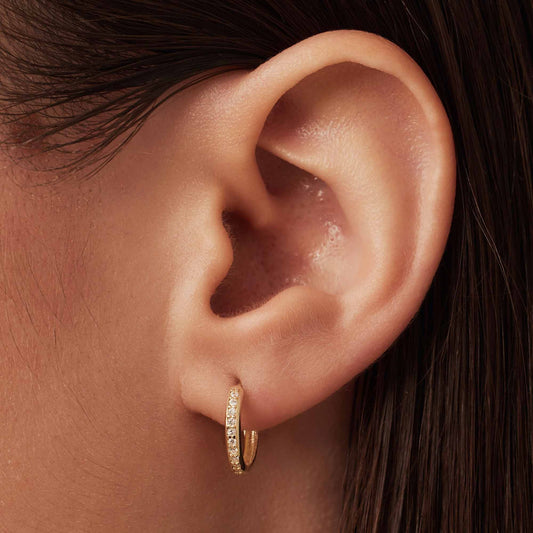 Le Marais Merle 14 karat gold hoop earrings with zirconia (12 mm) - - Isabel Bernard