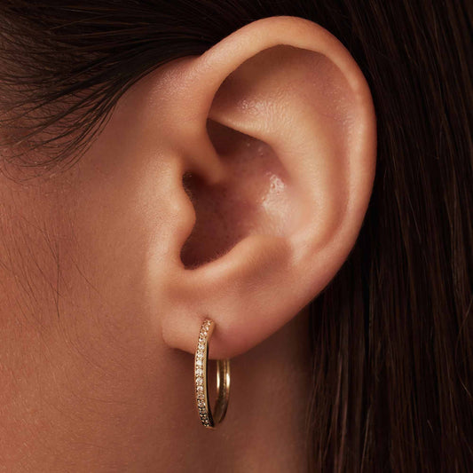 Le Marais Merle 14 karat gold hoop earrings with zirconia (17.5 mm) - - Isabel Bernard