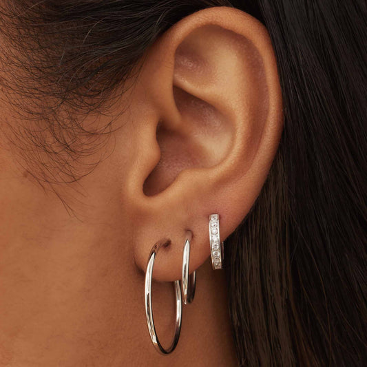 Saint Germain Tiphaine 14 karat white gold hoop earrings with zirconia - - Isabel Bernard