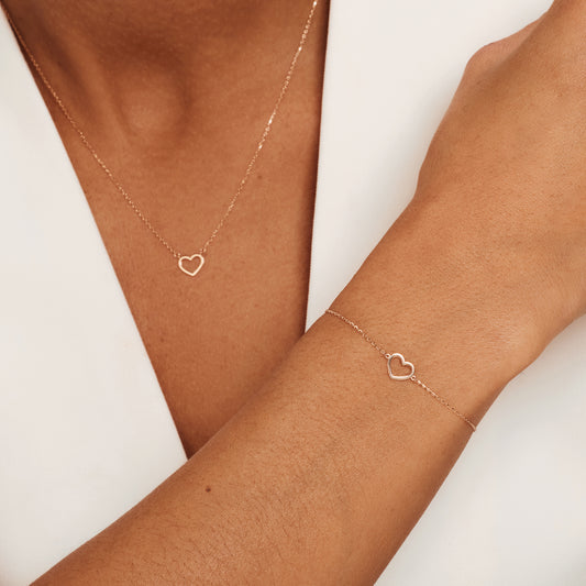 Cadeau d'Isabel 14 karat rose gold necklace & bracelet set with heart - - Isabel Bernard