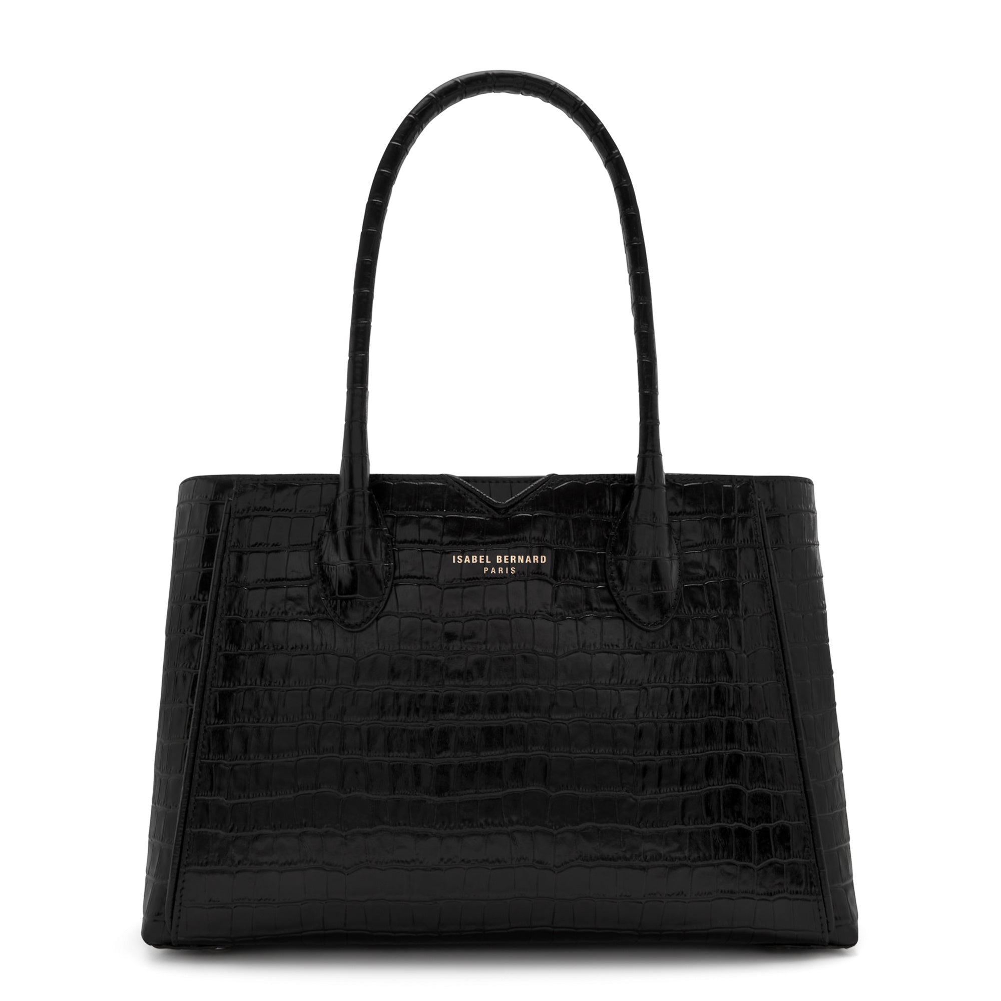 isabel bernard Honoré Cloe Midi noir crocoe sac à main en cuir de