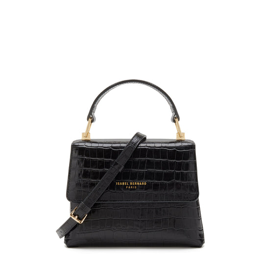 Femme Forte Heline croco black calfskin leather handbag - - Isabel Bernard