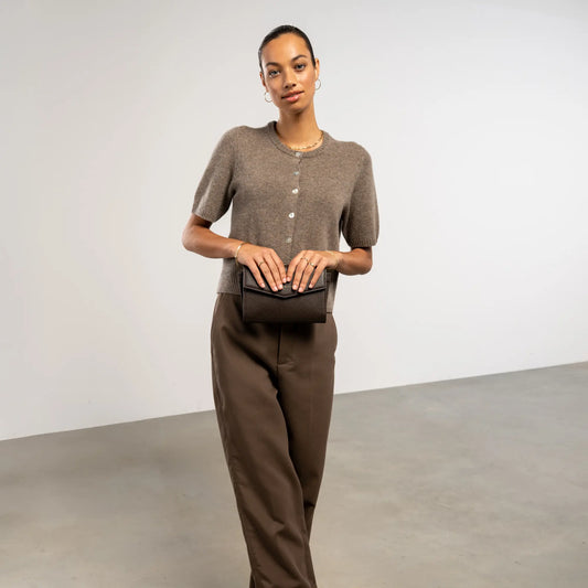 Honoré Lina Dark Brown Clutch With Detachable Shoulder Chain - - Isabel Bernard