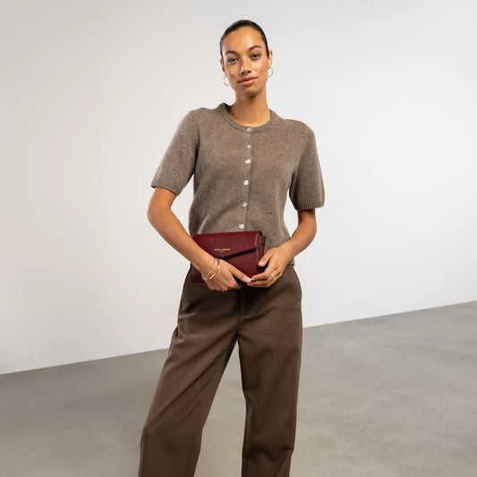 Honoré Lina Bordeaux Red Clutch With Detachable Shoulder Chain - - Isabel Bernard