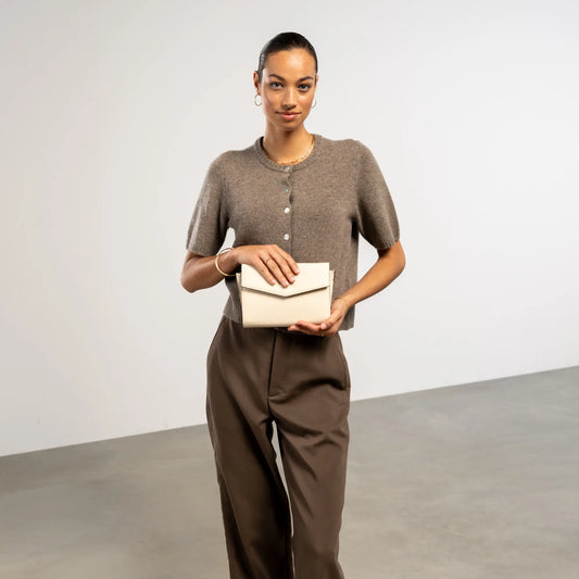 Honoré Lina Beige Clutch With Detachable Shoulder Chain - - Isabel Bernard