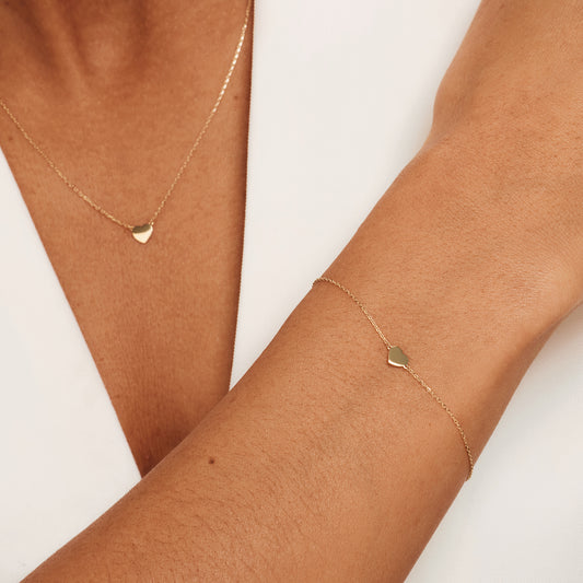 Cadeau d'Isabel 14 karat gold necklace, bracelet and ear studs set with heart - - Isabel Bernard