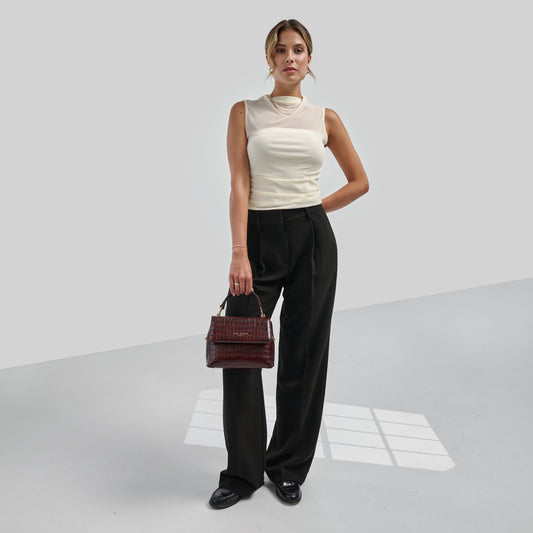 Femme Forte Heline croco brown calfskin leather handbag - - Isabel Bernard
