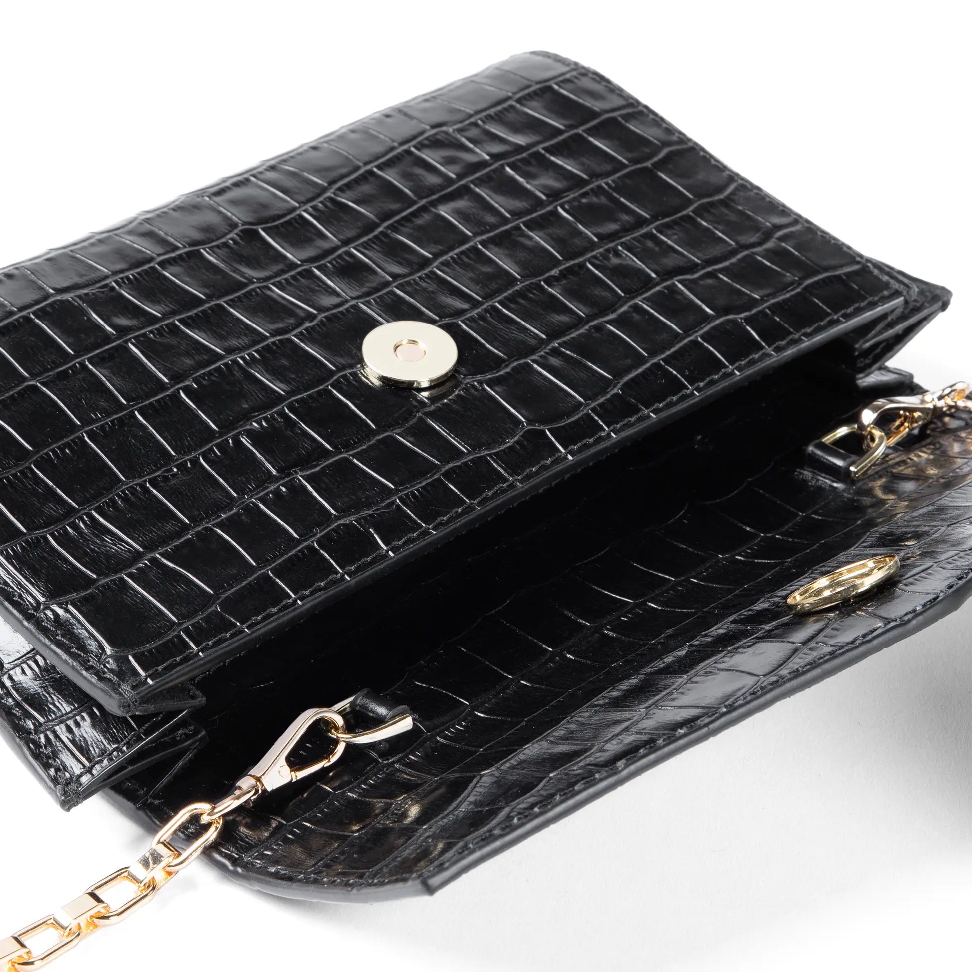 Honoré Lina Croco Black Clutch With Detachable Shoulder Chain - - Isabel Bernard
