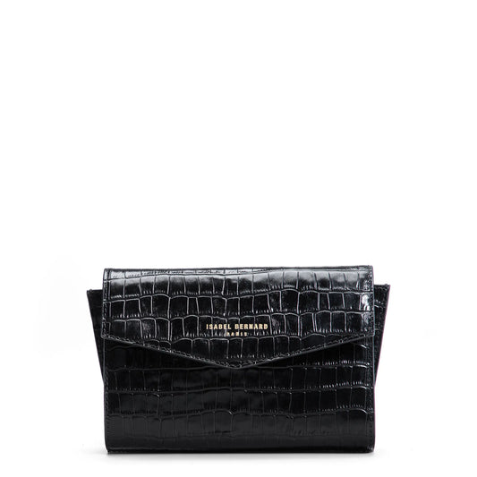 Honoré Lina Croco Black Clutch With Detachable Shoulder Chain - - Isabel Bernard