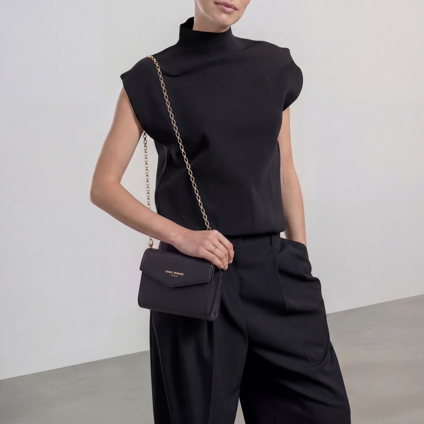 Honoré Lina Black Clutch With Detachable Shoulder Chain - - Isabel Bernard