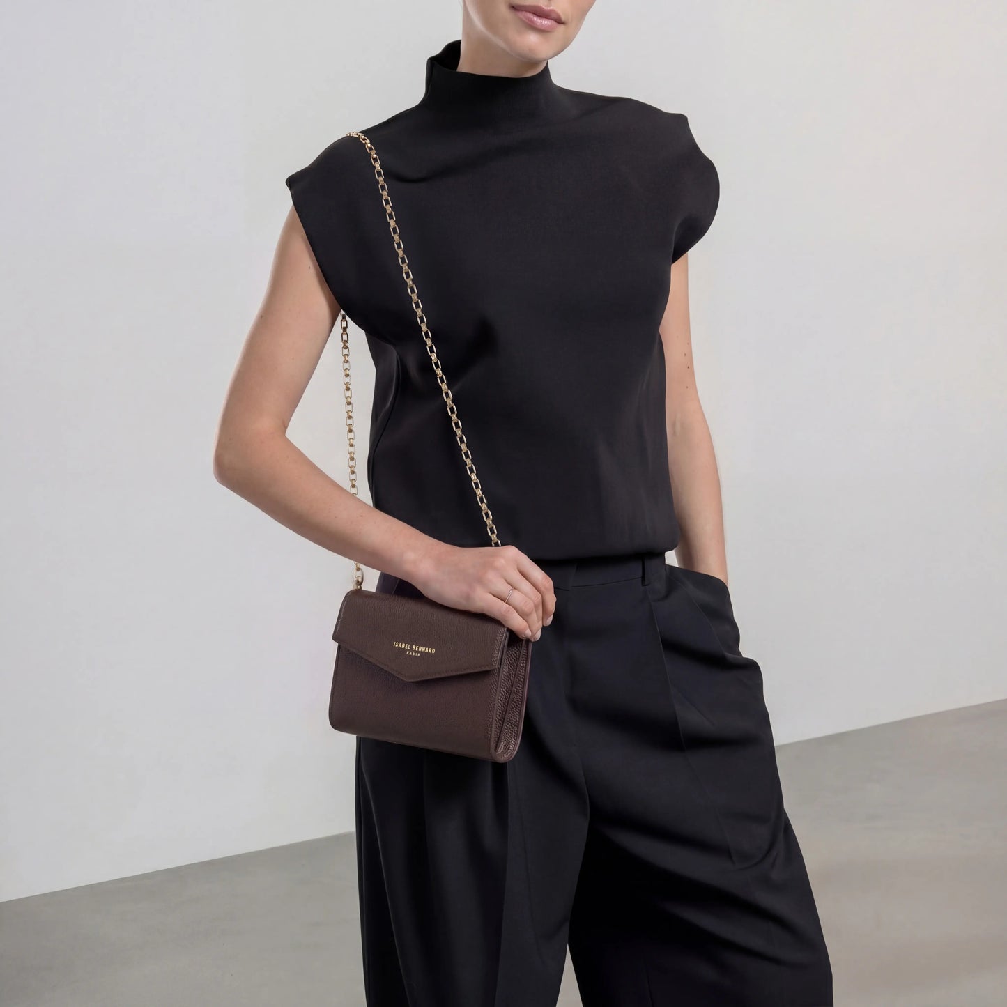 Honoré Lina Dark Brown Clutch With Detachable Shoulder Chain - - Isabel Bernard