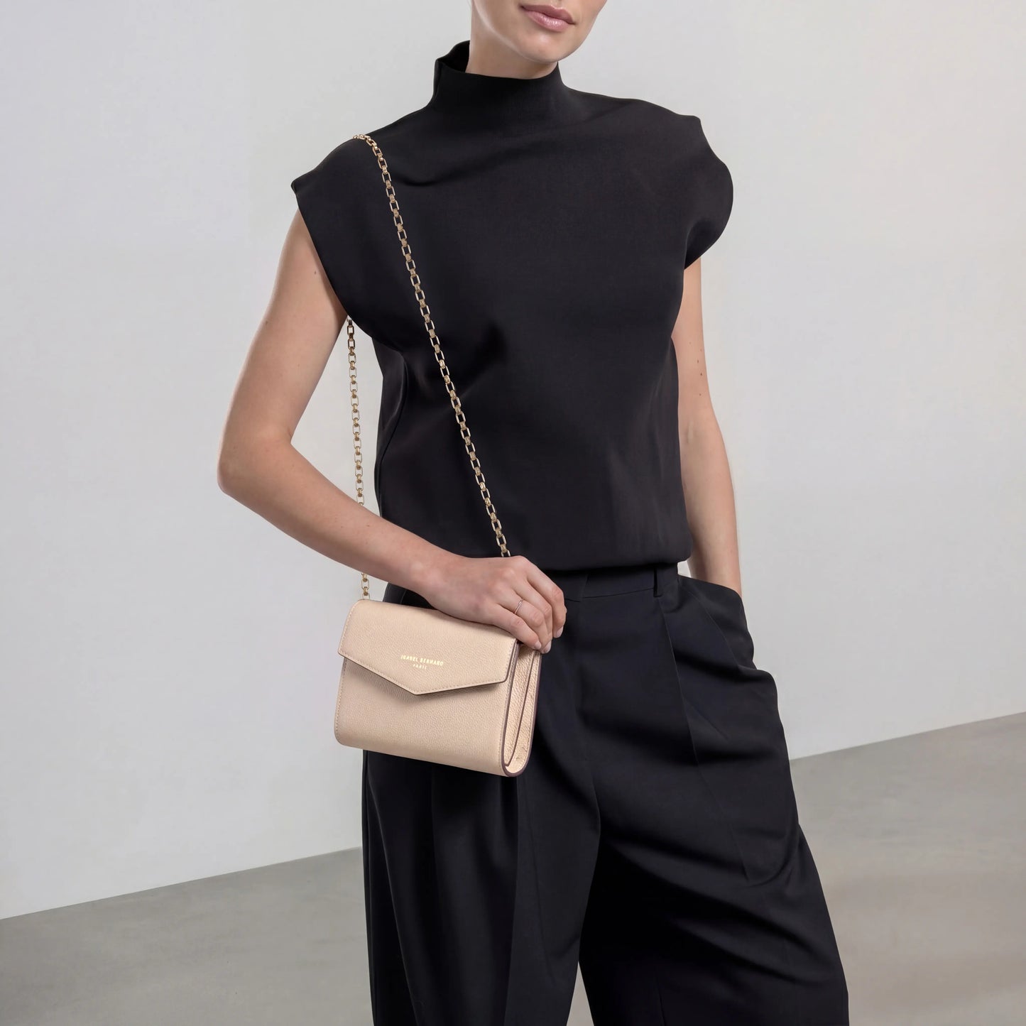 Honoré Lina Beige Clutch With Detachable Shoulder Chain - - Isabel Bernard