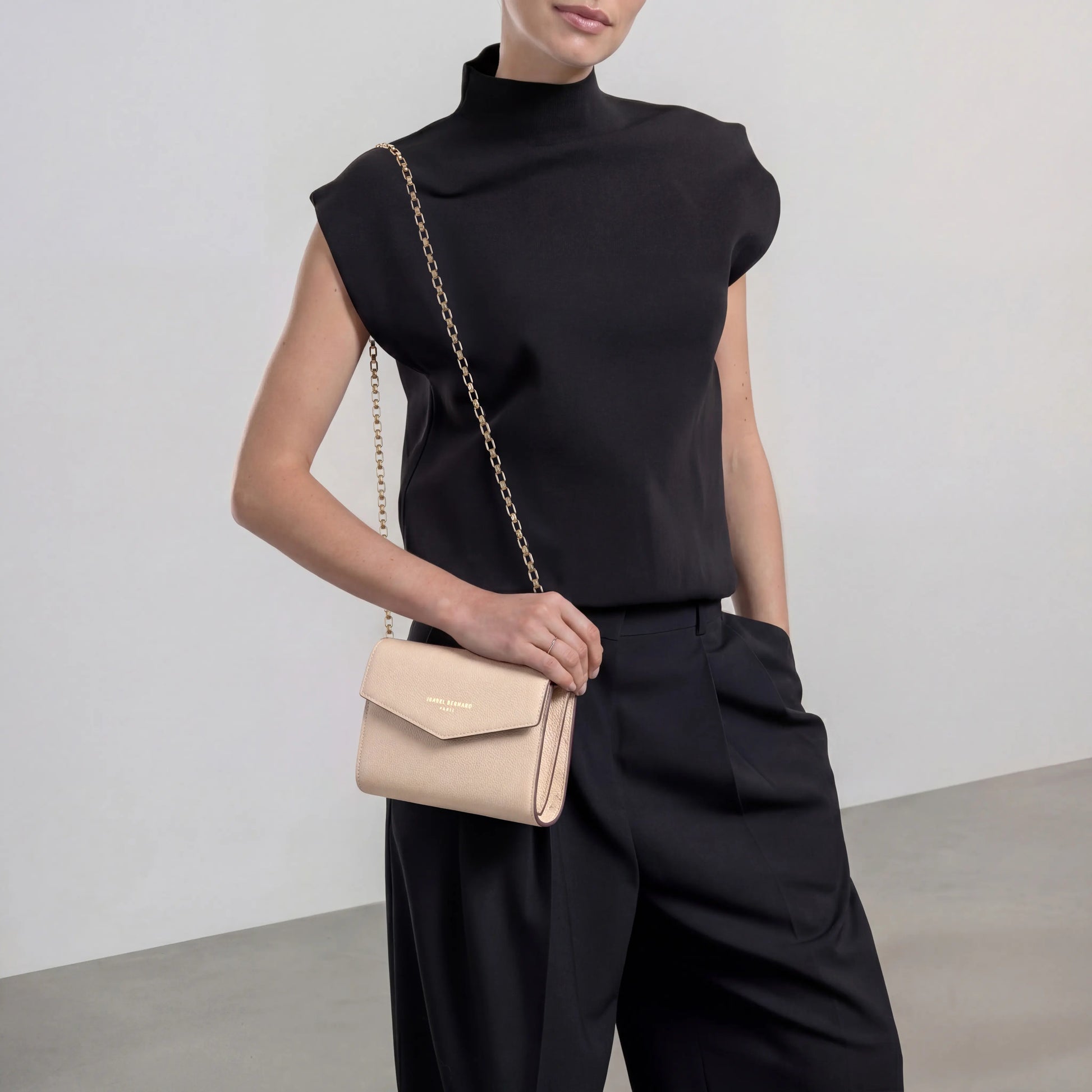 Honoré Lina Beige Clutch With Detachable Shoulder Chain - - Isabel Bernard