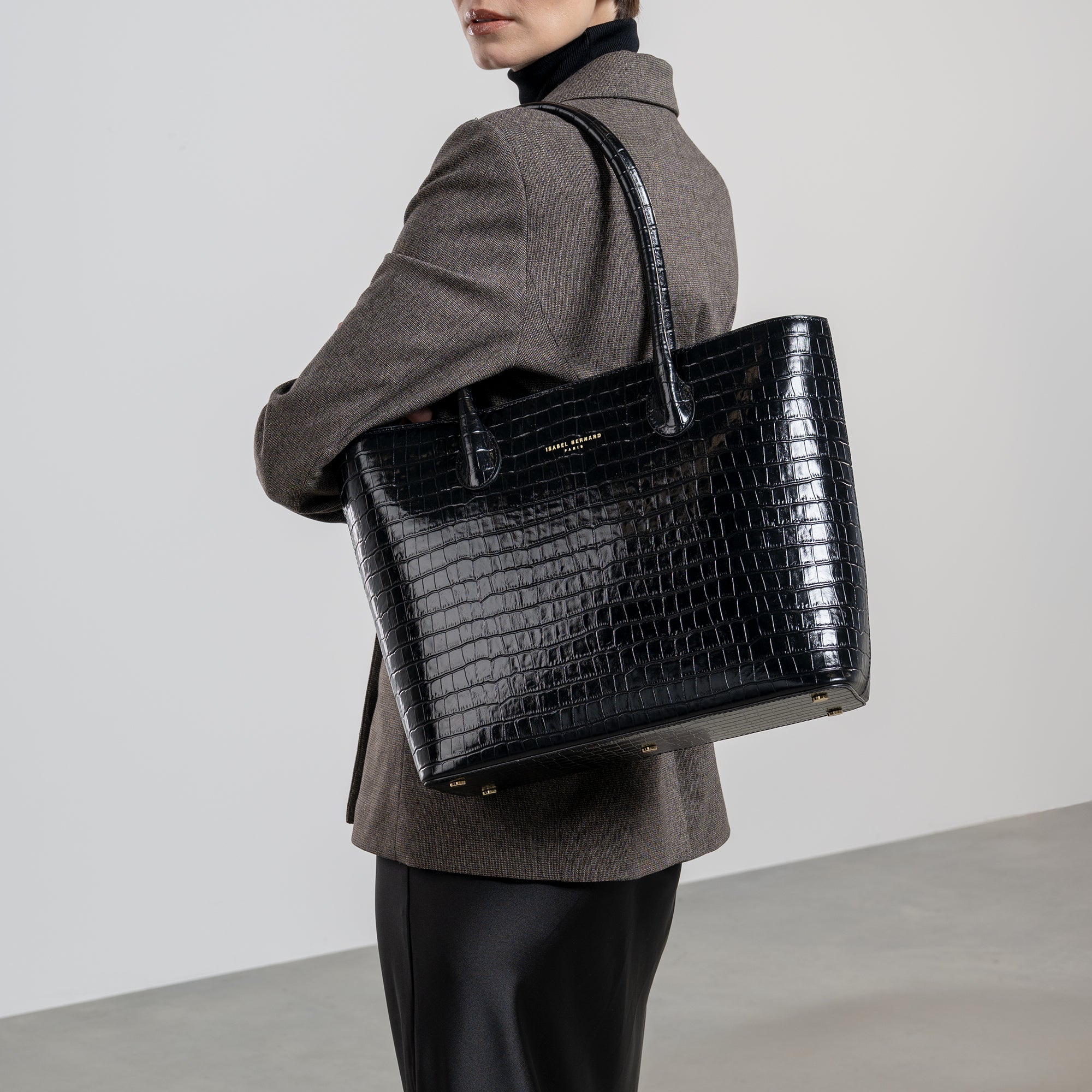 Leder Handtasche Schwarze Kroko Handtasche Elegante Vintage