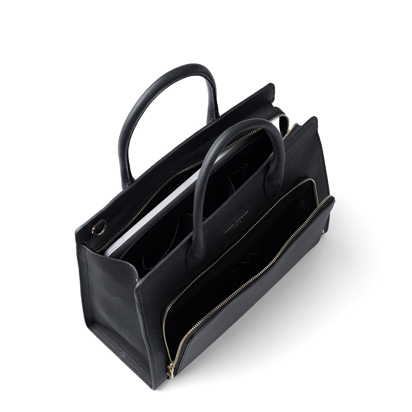 Honoré Nadine black calfskin leather handbag with 13 inch laptop pocket - - Isabel Bernard