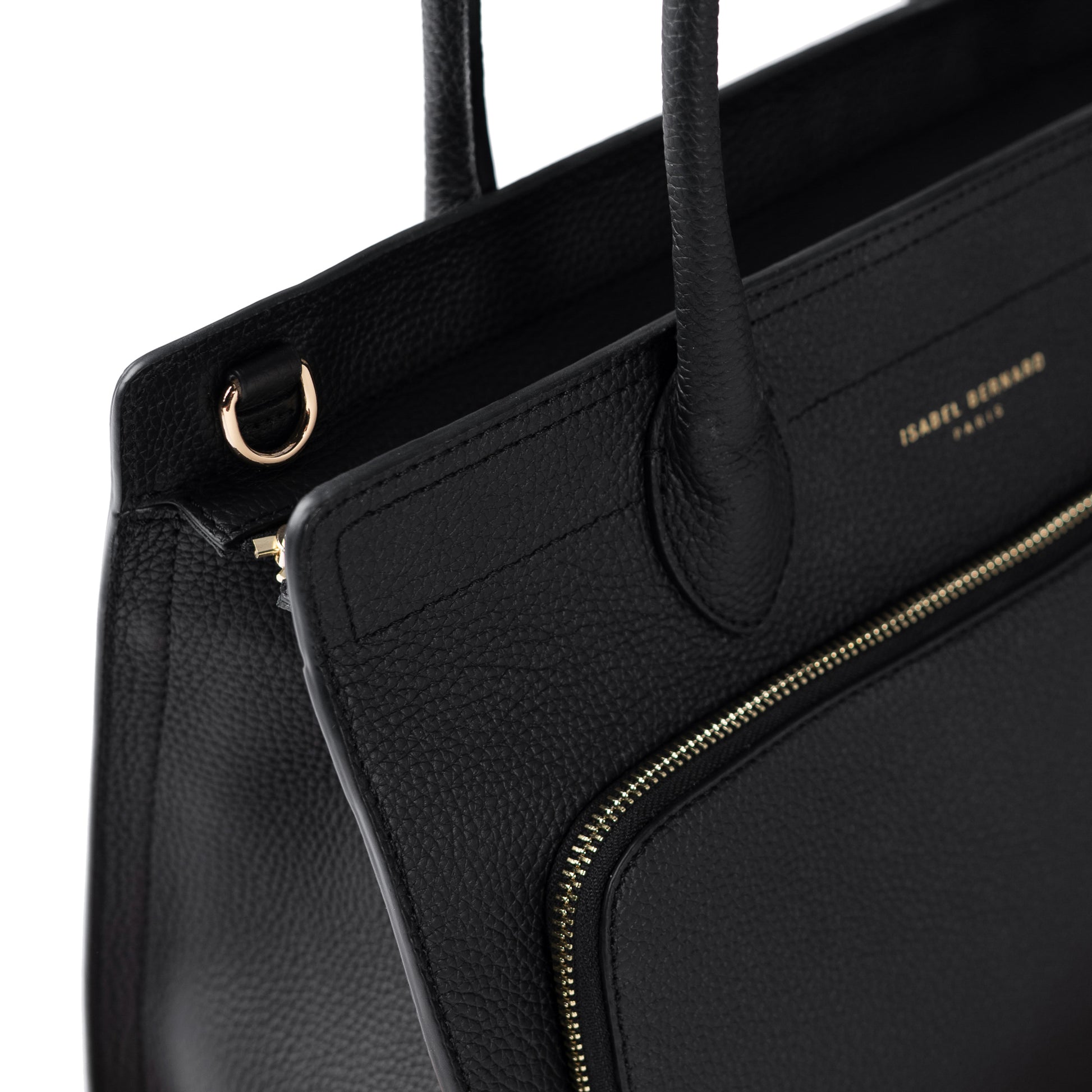Honoré Nadine black calfskin leather handbag with 13 inch laptop pocket - - Isabel Bernard