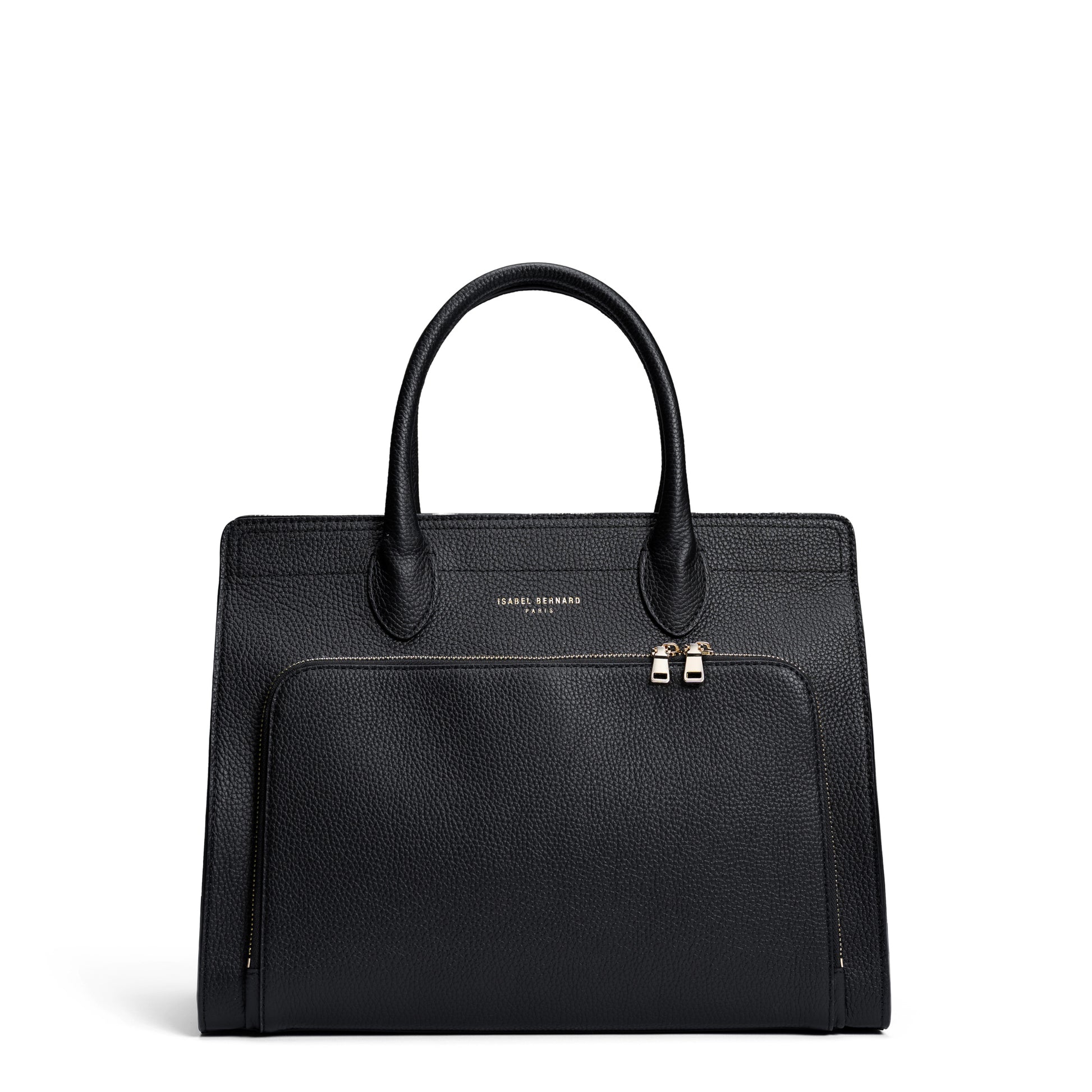 Honoré Nadine black calfskin leather handbag with 13 inch laptop pocket - - Isabel Bernard