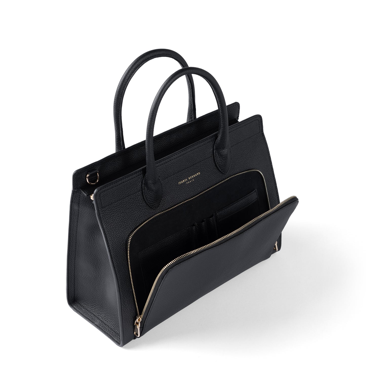 Honoré Nadine black calfskin leather handbag with 13 inch laptop pocket - - Isabel Bernard