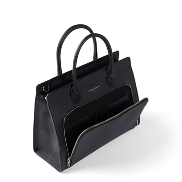 Honoré Nadine black calfskin leather handbag with 13 inch laptop pocket - - Isabel Bernard