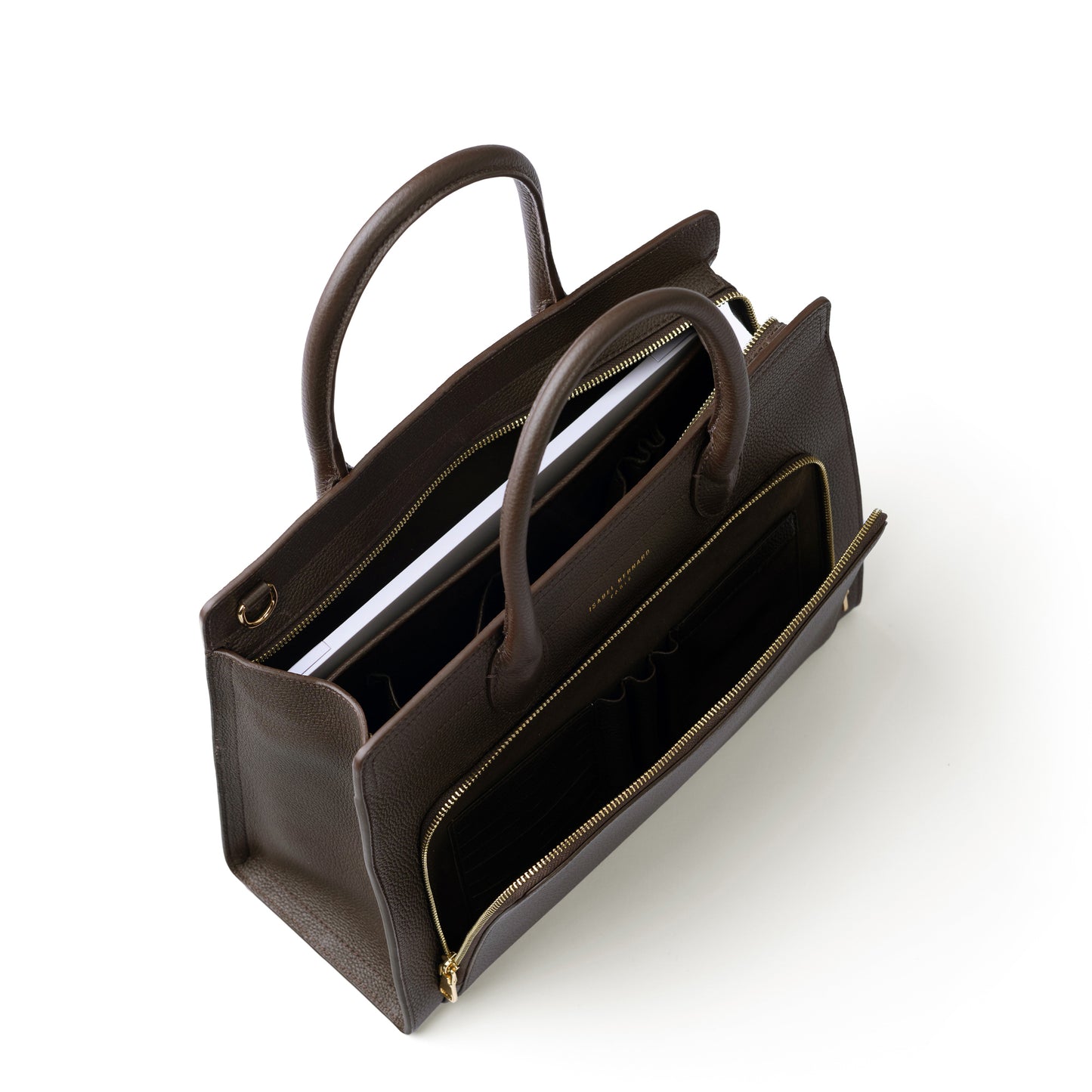 Honoré Nadine brown calfskin leather handbag with 13 inch laptop pocket - - Isabel Bernard
