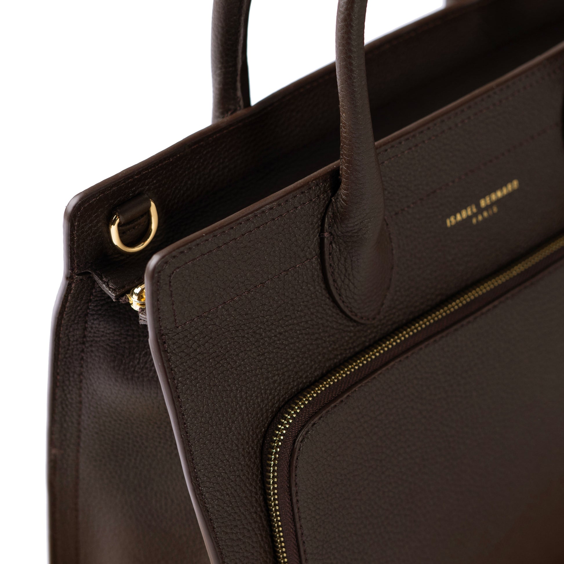 Honoré Nadine brown calfskin leather handbag with 13 inch laptop pocket - - Isabel Bernard