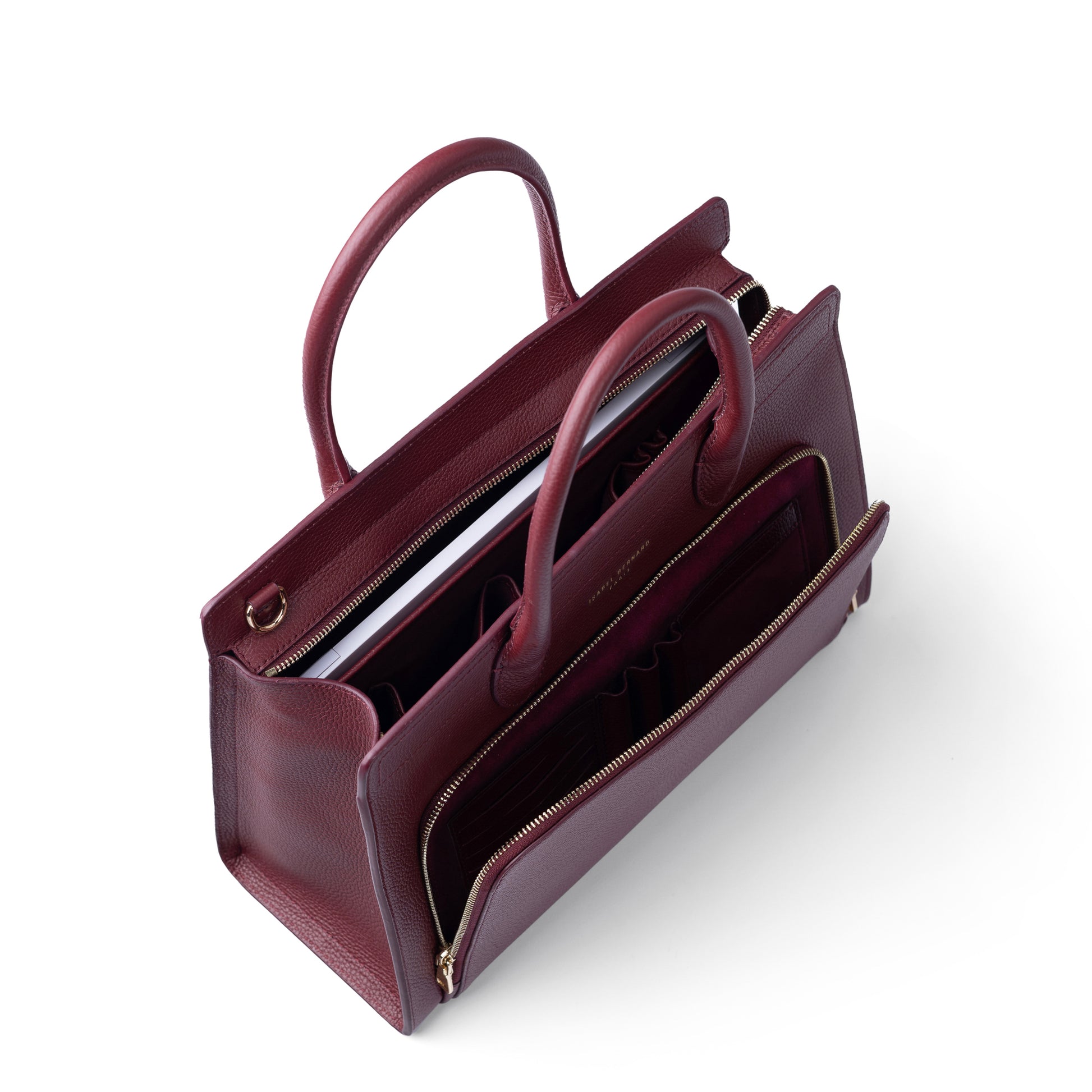 Honoré Nadine bordeaux red calfskin leather handbag with 13 inch laptop pocket - - Isabel Bernard