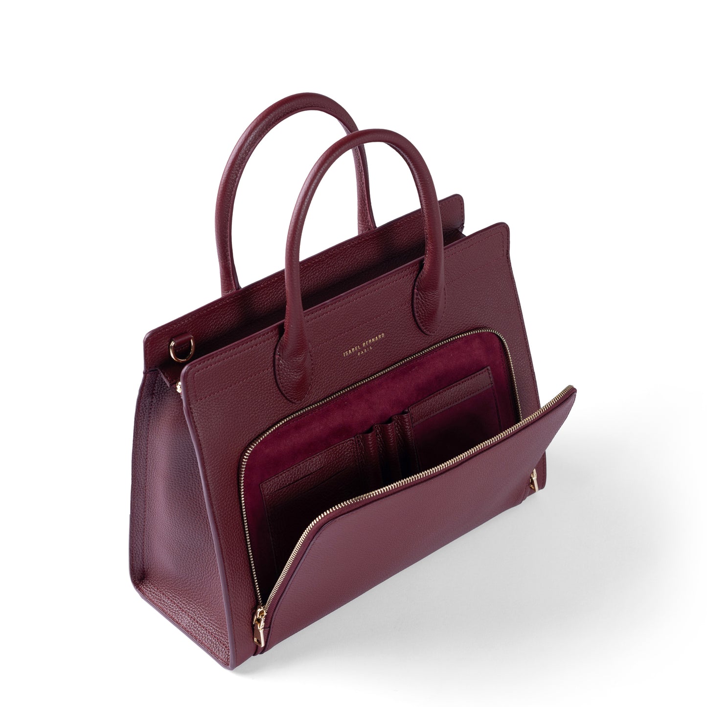 Honoré Nadine bordeaux red calfskin leather handbag with 13 inch laptop pocket - - Isabel Bernard
