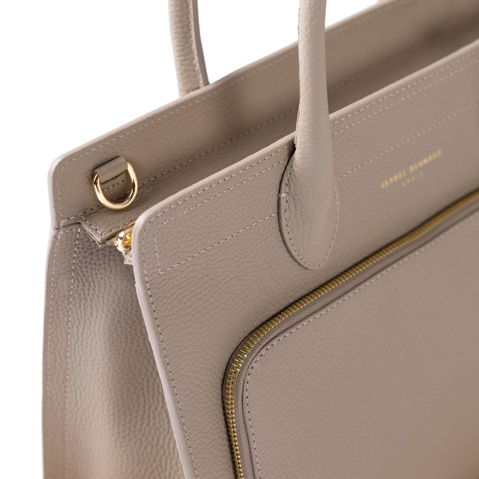 Honoré Nadine taupe calfskin leather handbag with 13 inch laptop pocket - - Isabel Bernard