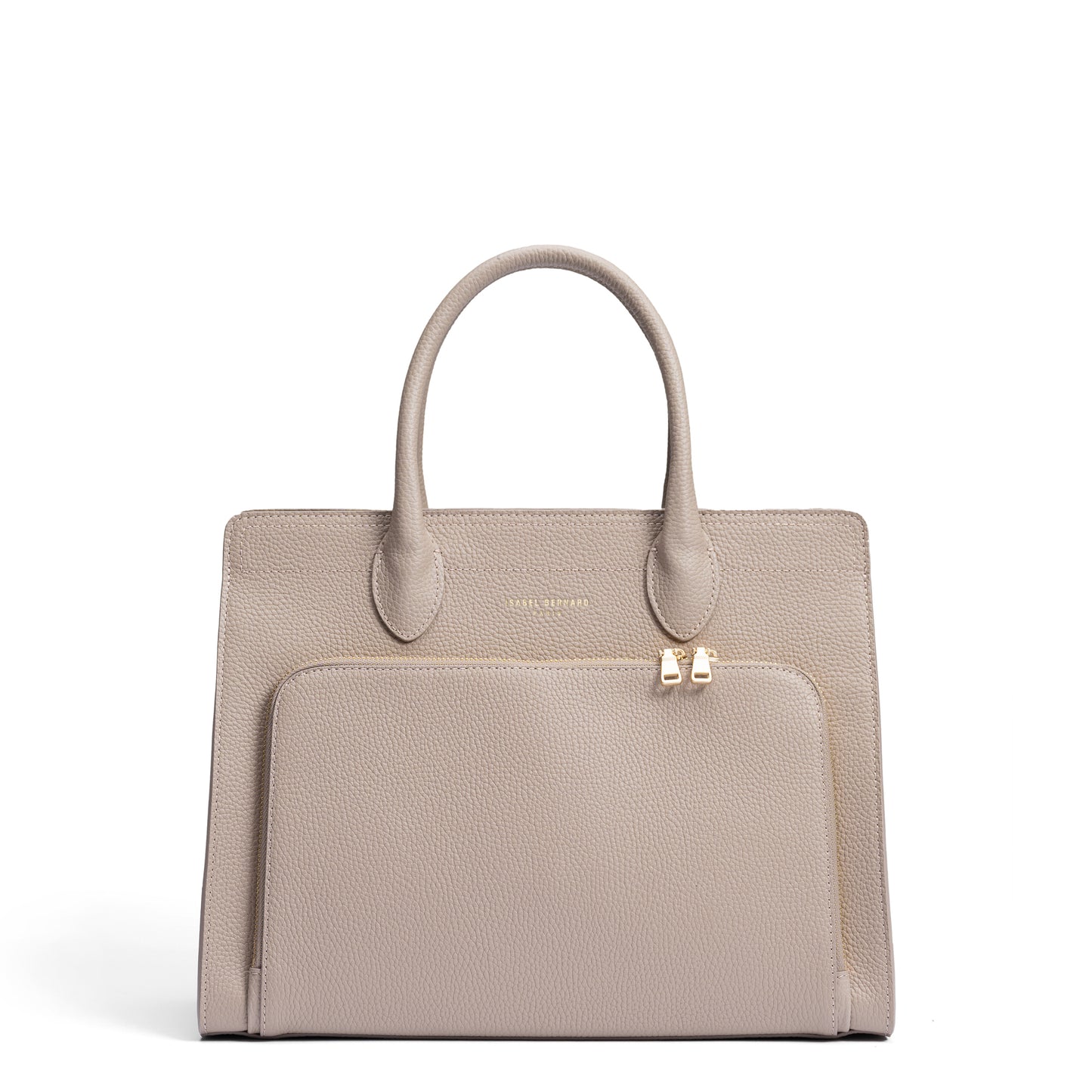 Honoré Nadine taupe calfskin leather handbag with 13 inch laptop pocket - - Isabel Bernard