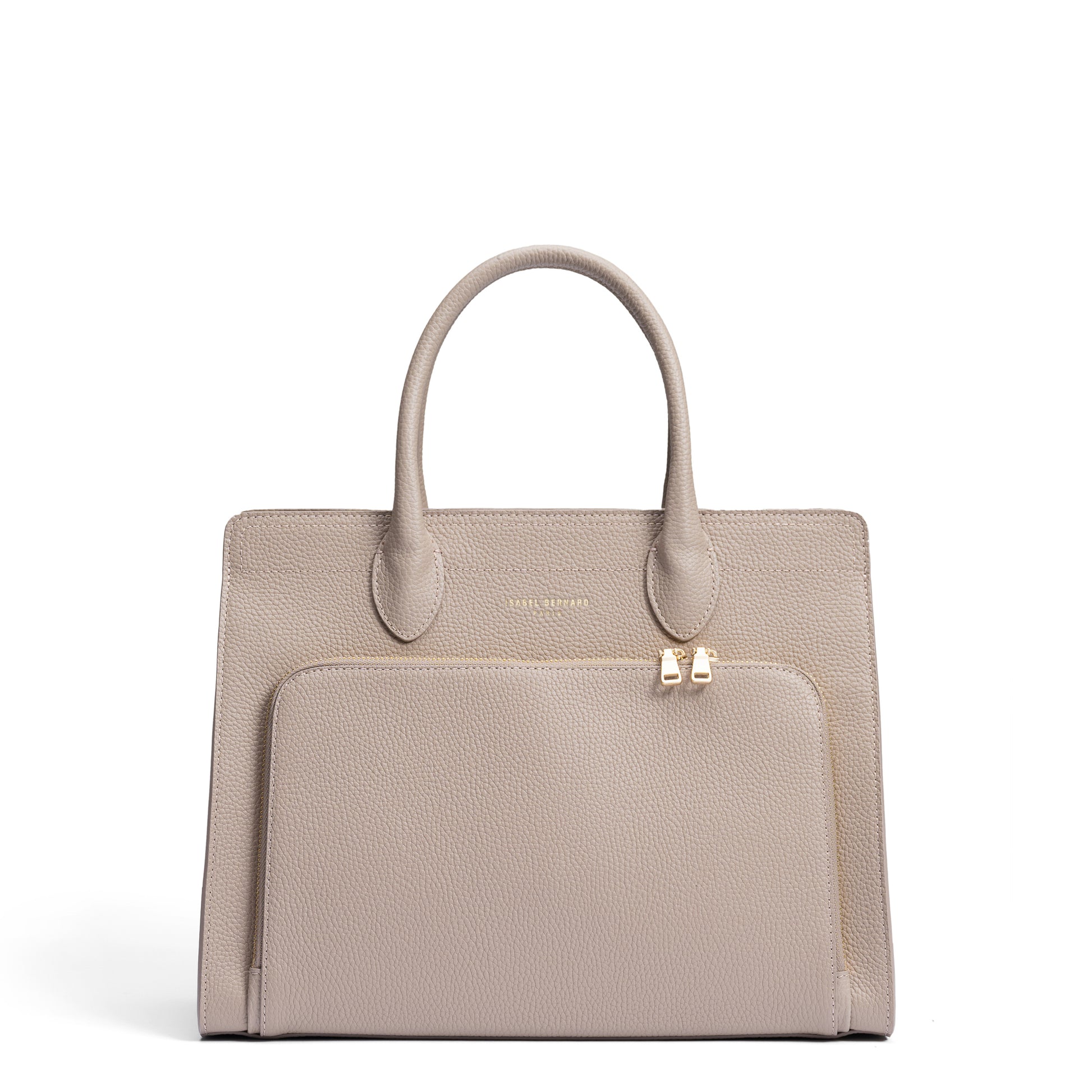 Honoré Nadine taupe calfskin leather handbag with 13 inch laptop pocket - - Isabel Bernard