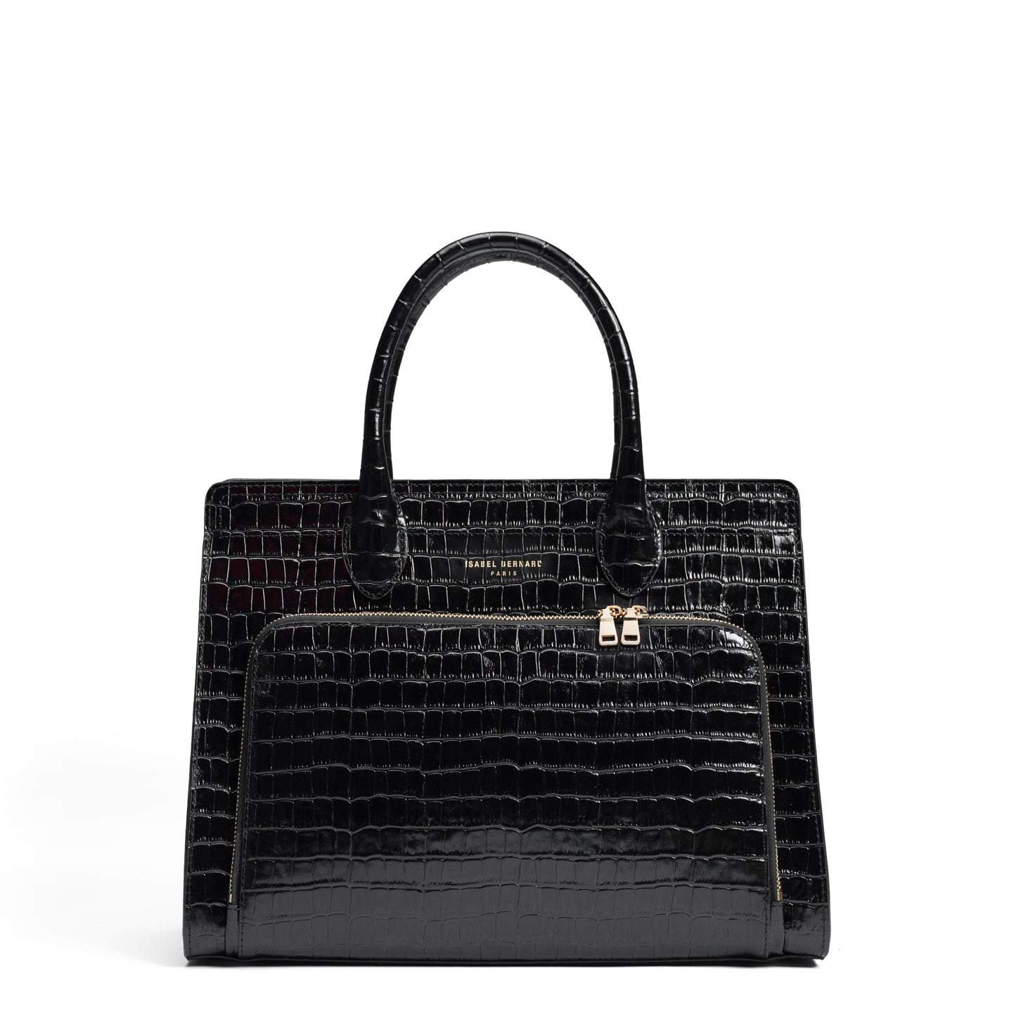 Honoré Nadine croco black leather handbag with 13 inch laptop pocket - - Isabel Bernard
