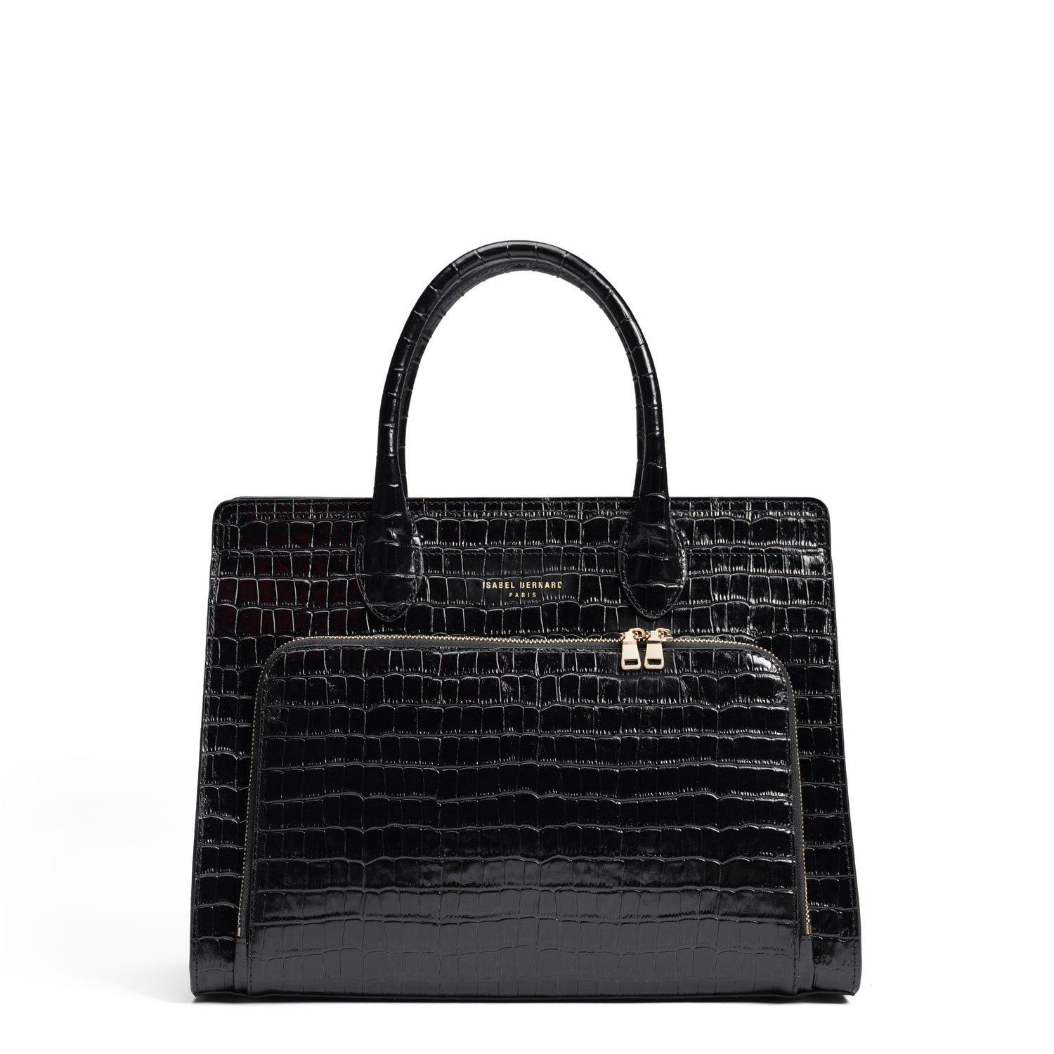 Honoré Nadine croco black leather handbag with 13 inch laptop pocket - - Isabel Bernard