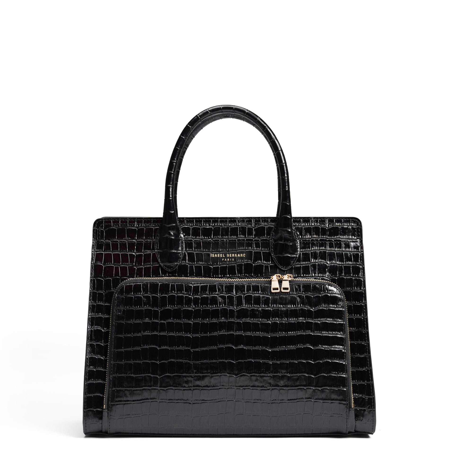 Honoré Nadine croco black leather handbag with 13 inch laptop pocket - - Isabel Bernard