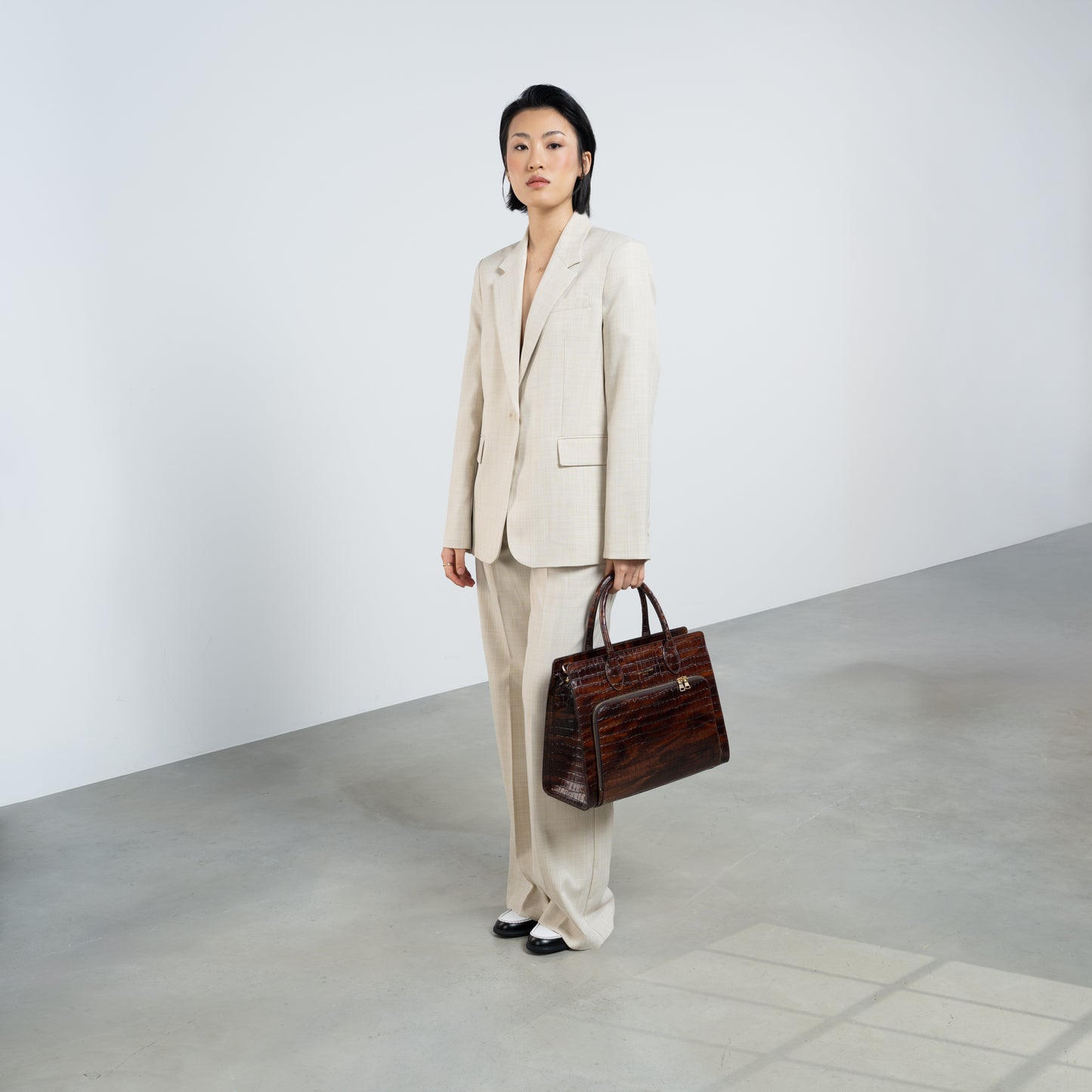 Honoré Nadine croco brown leather handbag with 13 inch laptop pocket - - Isabel Bernard