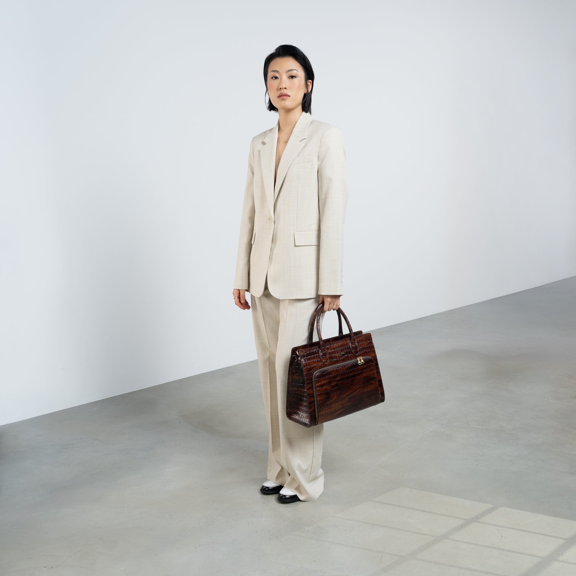 Honoré Nadine croco brown leather handbag with 13 inch laptop pocket - - Isabel Bernard