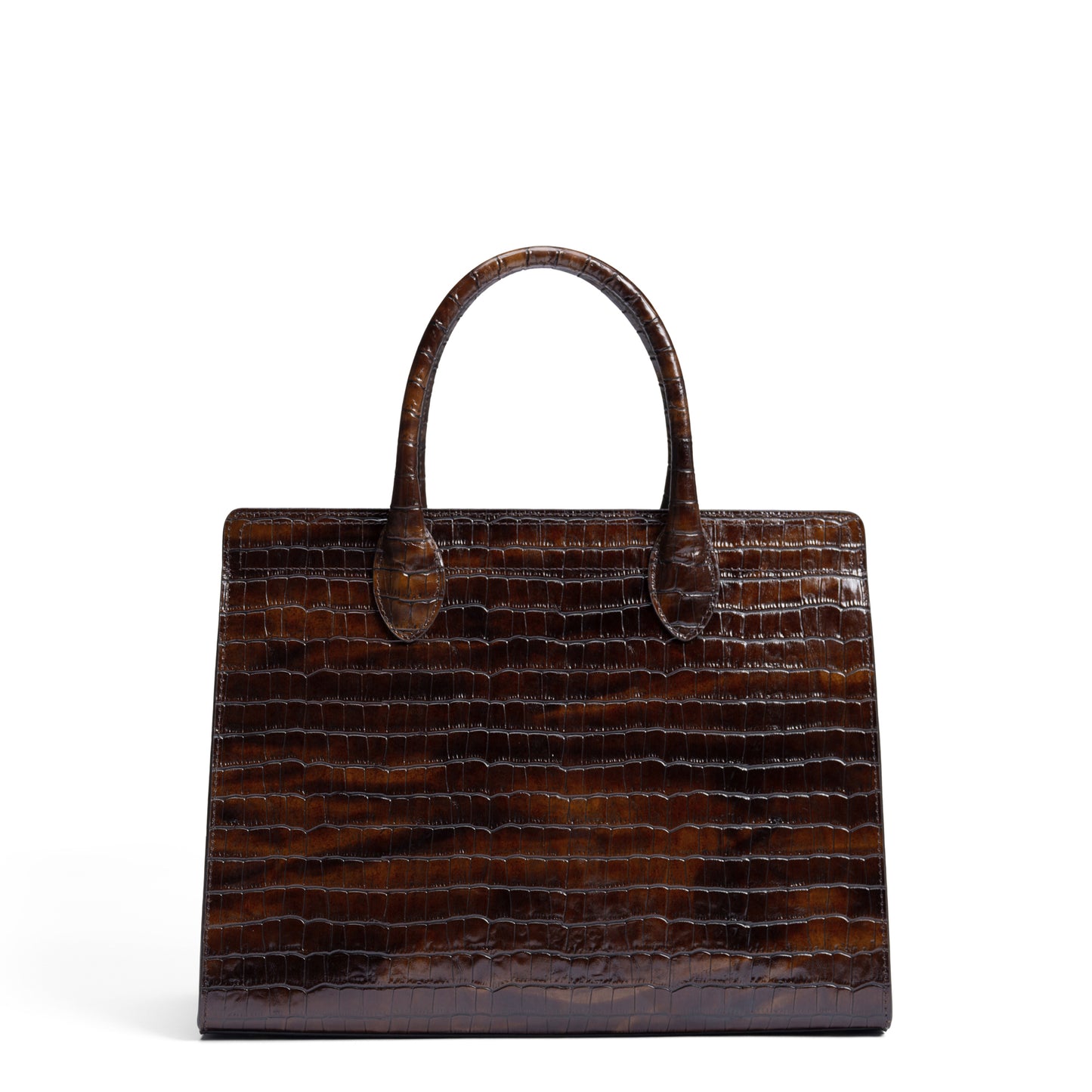 Honoré Nadine croco brown leather handbag with 13 inch laptop pocket - - Isabel Bernard