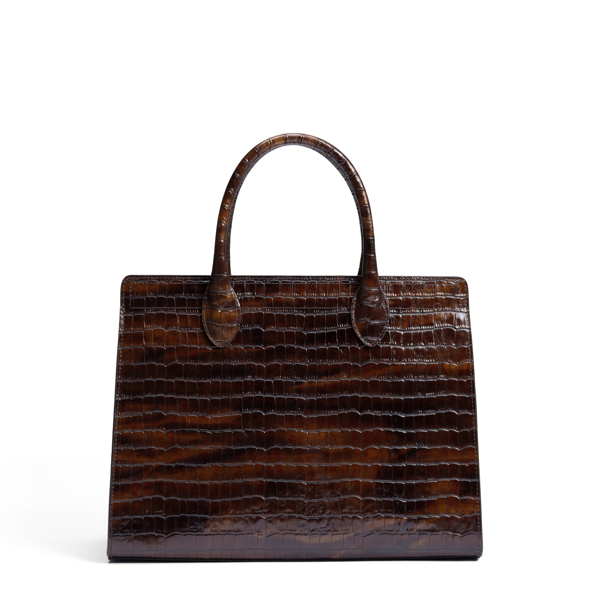 Honoré Nadine croco brown leather handbag with 13 inch laptop pocket - - Isabel Bernard