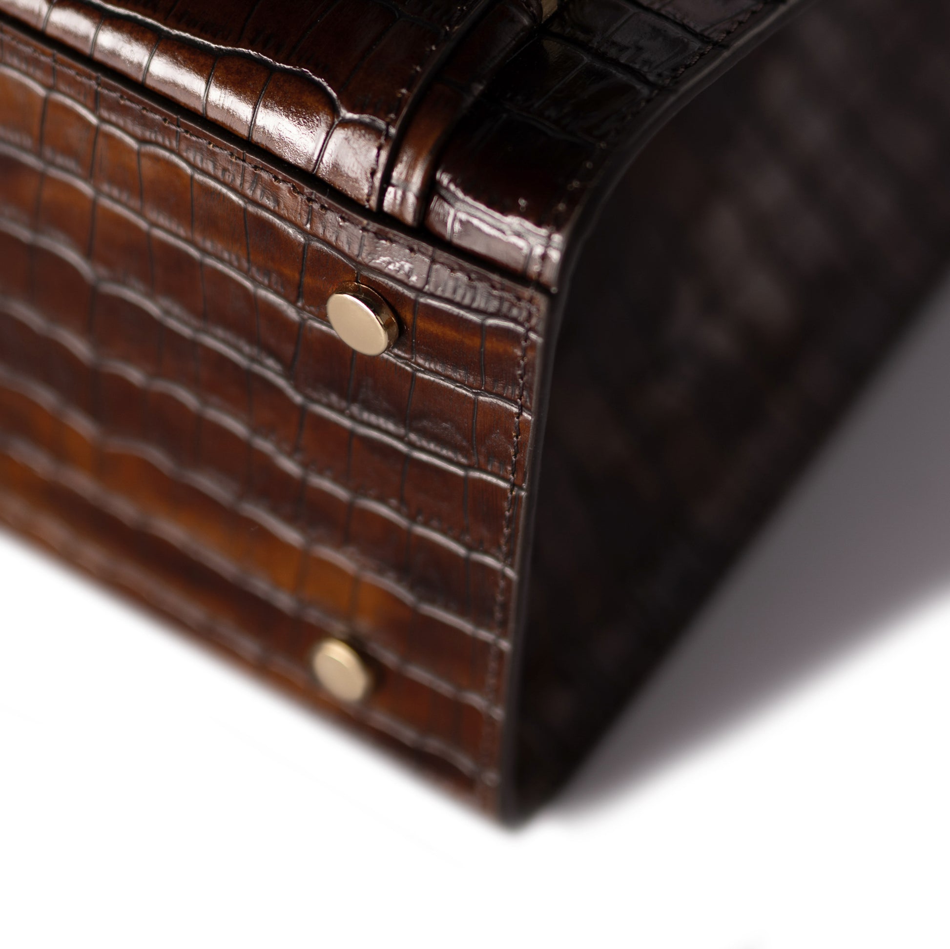 Honoré Nadine croco brown leather handbag with 13 inch laptop pocket - - Isabel Bernard